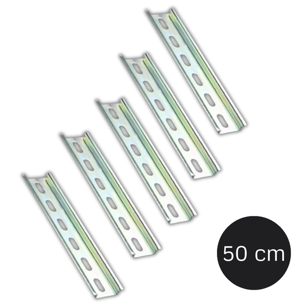 01 kit trilho din perfurado zincado para montagem eletrica 50cm 5 pecas